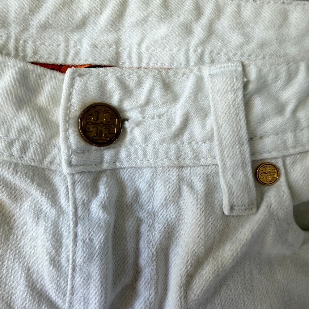Tory Burch White Cropped Jeans‎ Embroidered Logo Back Pockets Size 28 - Picture 6 of 12